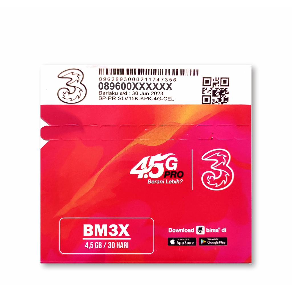 Kartu Perdana TRI BM3X Happy 4,5GB / 30 Hari Semarang Branch