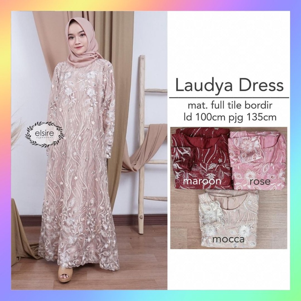 Gamis Laudya / Dress Brukat Tille Velvet / Gaun Pesta Remaja Style Modis Cantik / Ready Seragaman