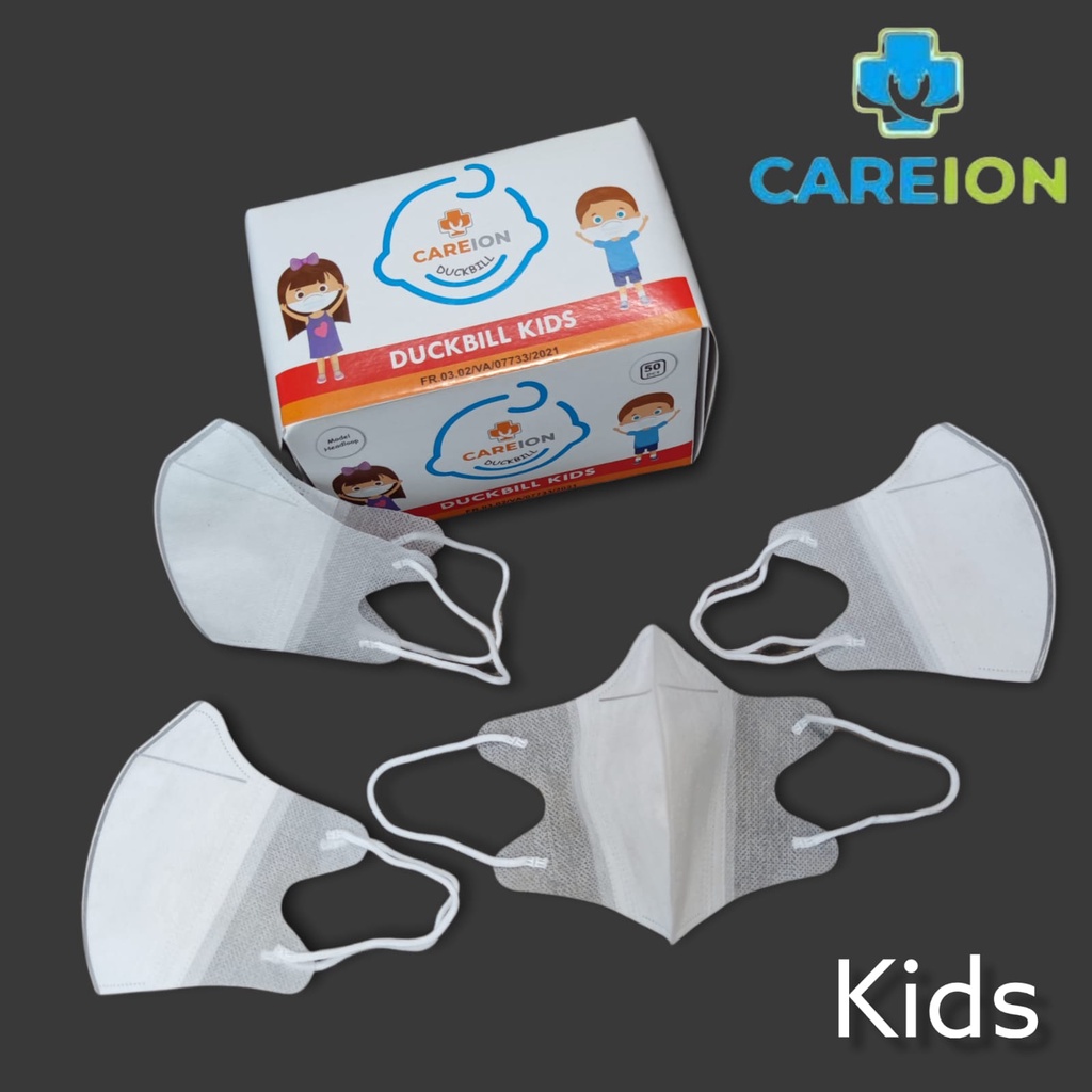 CAREION - DUCKBILL 3PLY ANAK POLOS PUTIH BOX ISI 50 MEDICAL GRADE