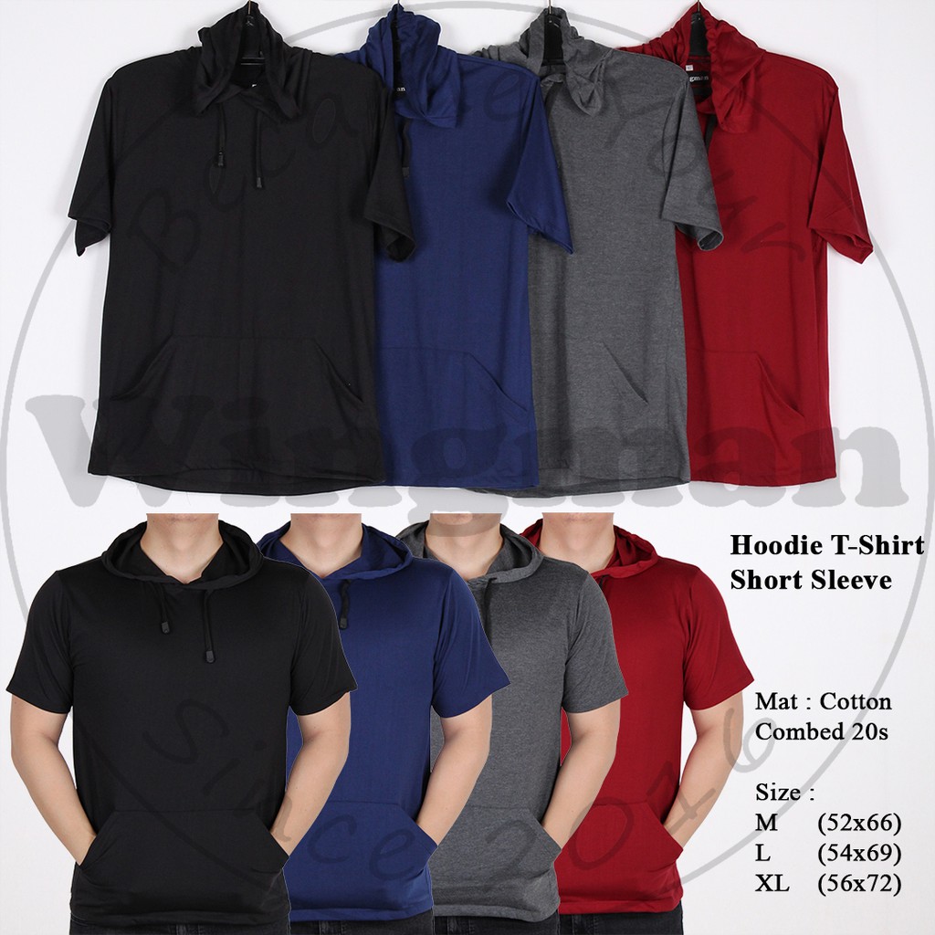 Kaos Hoodie Polos Pria Lengan Pendek 3 Warna Shopee Indonesia