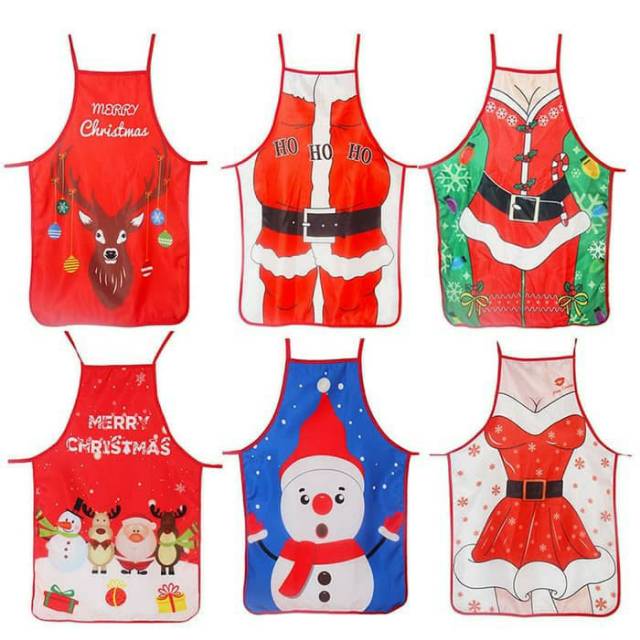 Kostum Apron Natal Murah Hadiah Celemek Santa Rusa Snowman Hadiah Gift