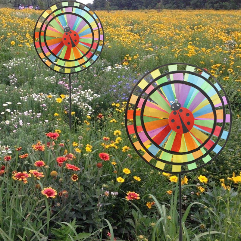 Mary Colorful Rainbow Triple Wheel Wind Spinner Kincir Angin Taman Halaman Dekorasi Outdoor