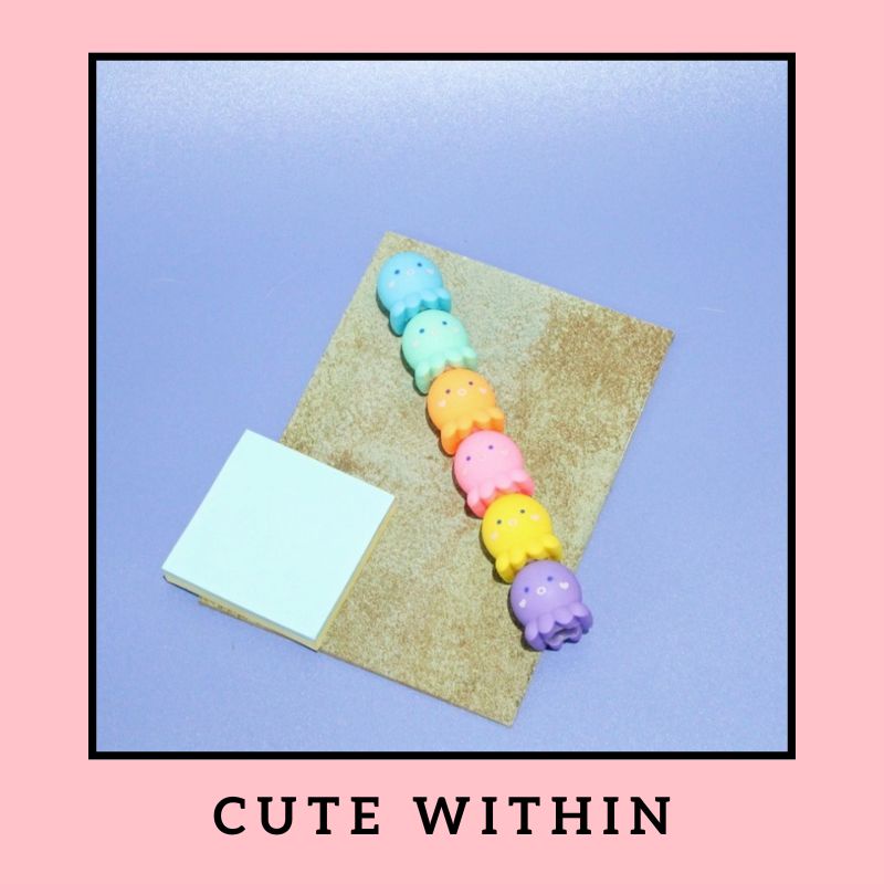 

Highlighter bentuk gurita 5 pcs 1 set - stabilo tumpuk warna warni pewarna penanda catatan alat tulis kantor kerja lucu unik bentuk mainan lucu unik