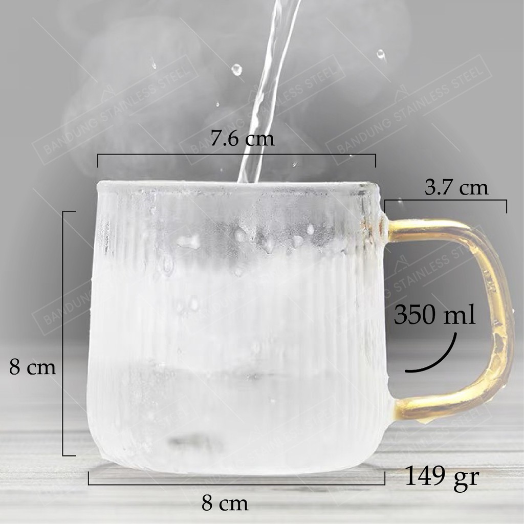 Gelas minum cangkir kaca 350ml glass kopi jus juice teh cantik unik pegangan emas