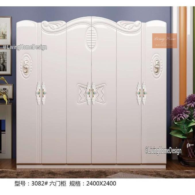 Qj861 Lemari Pakaian 6 Pintu Baju Wardrobe Putih Import Elegant Mewah Onlybonnie