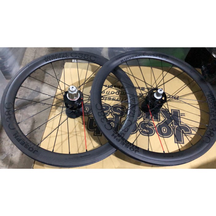 Joseph Kuosac C38C 20 inch Carbon Wheelset 451 Black Decal 1 Red Spoke