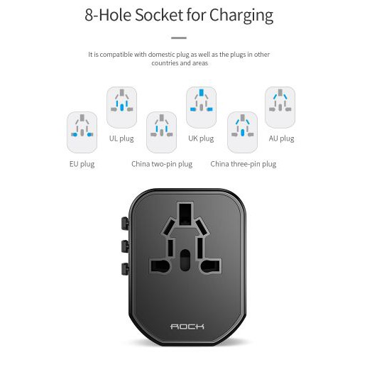 Kepala charger Multifunctional Plug Travel International ROCK T20 Charger Original 100%