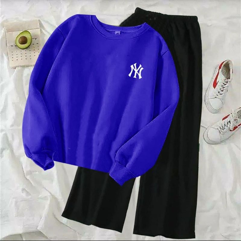 (COD)ST NY / Stelan Kulot Polos Wanita / Stelan Sweater Terlaris / Stelan NY Bordir / Sweater Lengan Panjang&Celana Kulot Viral-Biru Bca&Celana