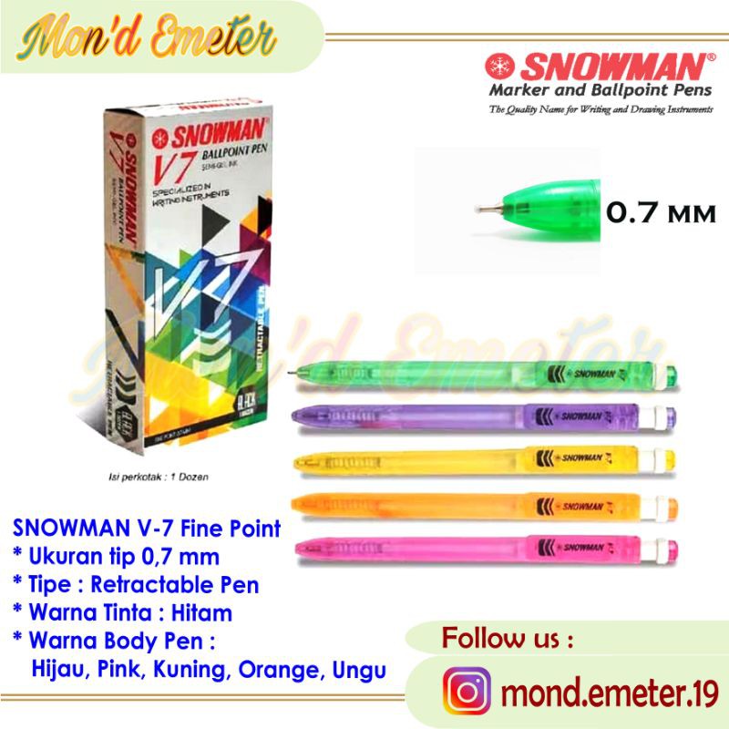 

Pulpen Cetek Snowman V7 Hitam 0.7 mm-Ballpoint Anak Sekolah/Kampus
