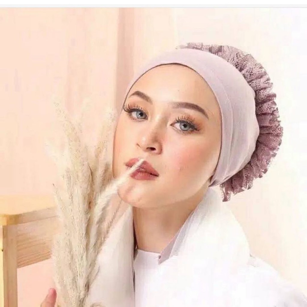 InnerJilbab Turki Cepol Renda Premium Brukat Polos Daleman Kerudung Ciput Cempol Anti Pusing