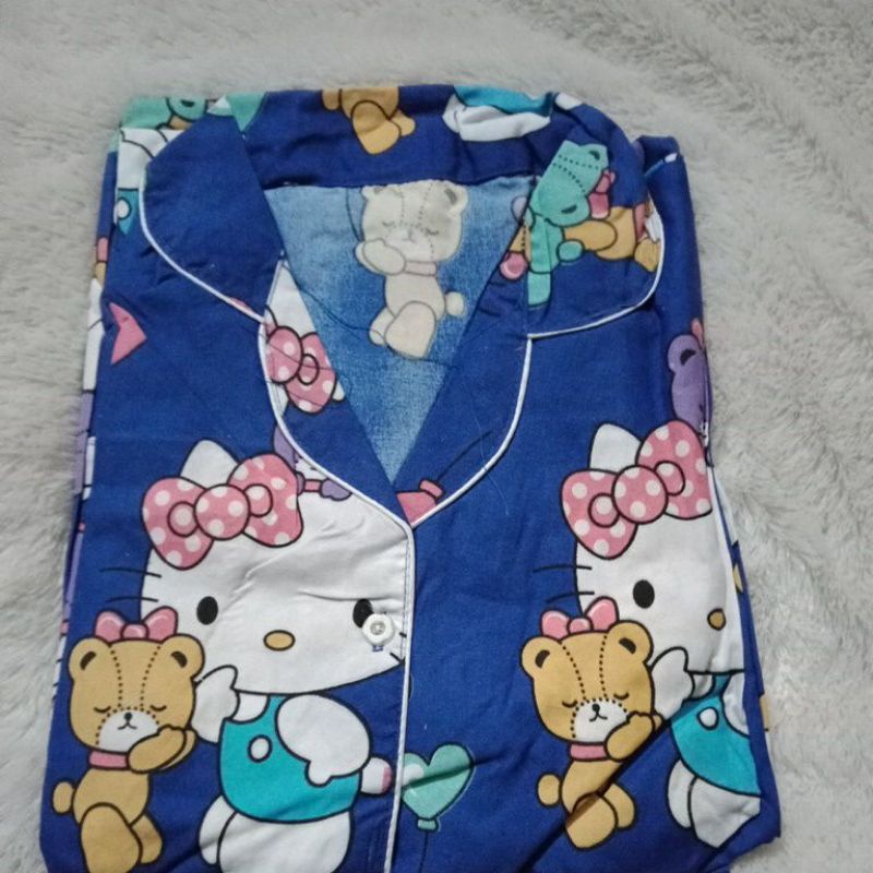 LoverFashion Cp Piyama ABG Embos& karakter-Kitty navy