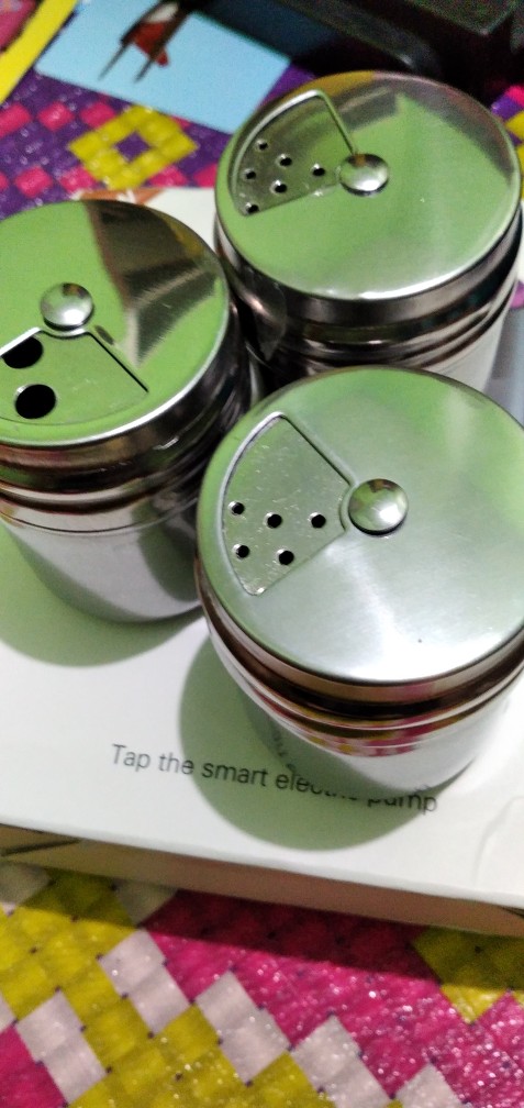 Spice Jar Tempat Bumbu Dapur Stainless Anti Karat Tutup Putar 3 In 1 Garam Gula Merica