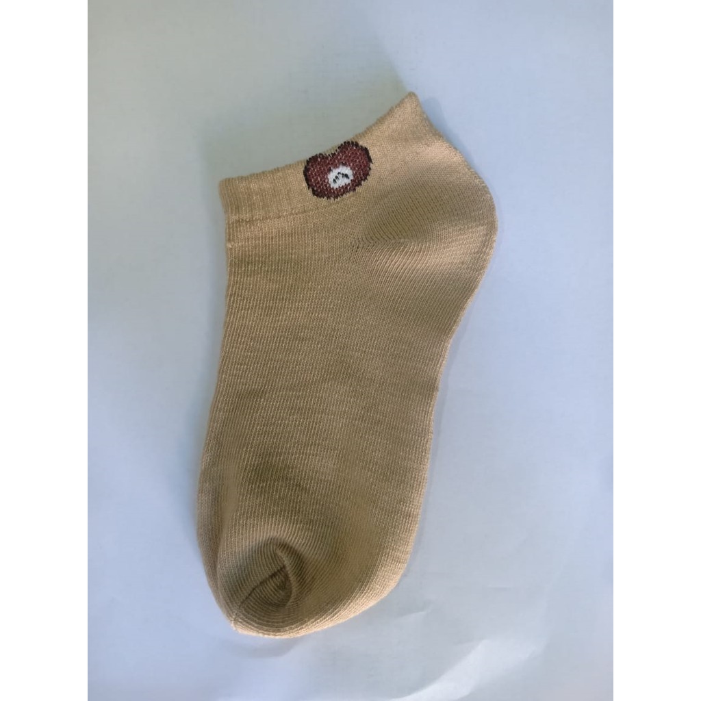 Kaos Kaki Ankle Pendek Lucu Tebal 1kg muat 86pcs Motif Brown Import Lembut GANNISE KK0002-KK0002 KHAKI
