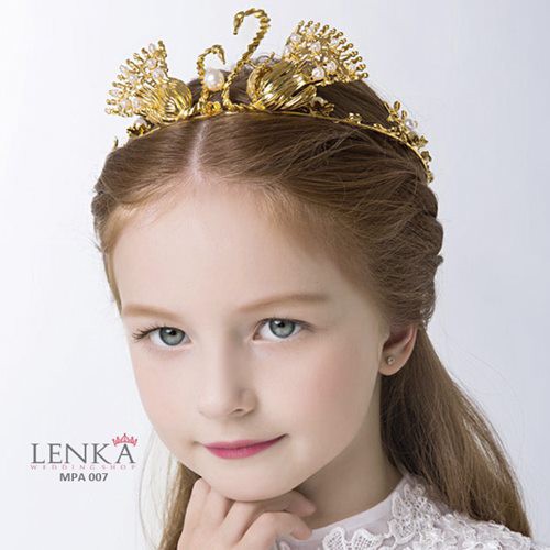 [SIAP KIRIM] AKSESORIS MAHKOTA RAMBUT PESTA ANAK LITTLE SWAN EMAS MPA007
