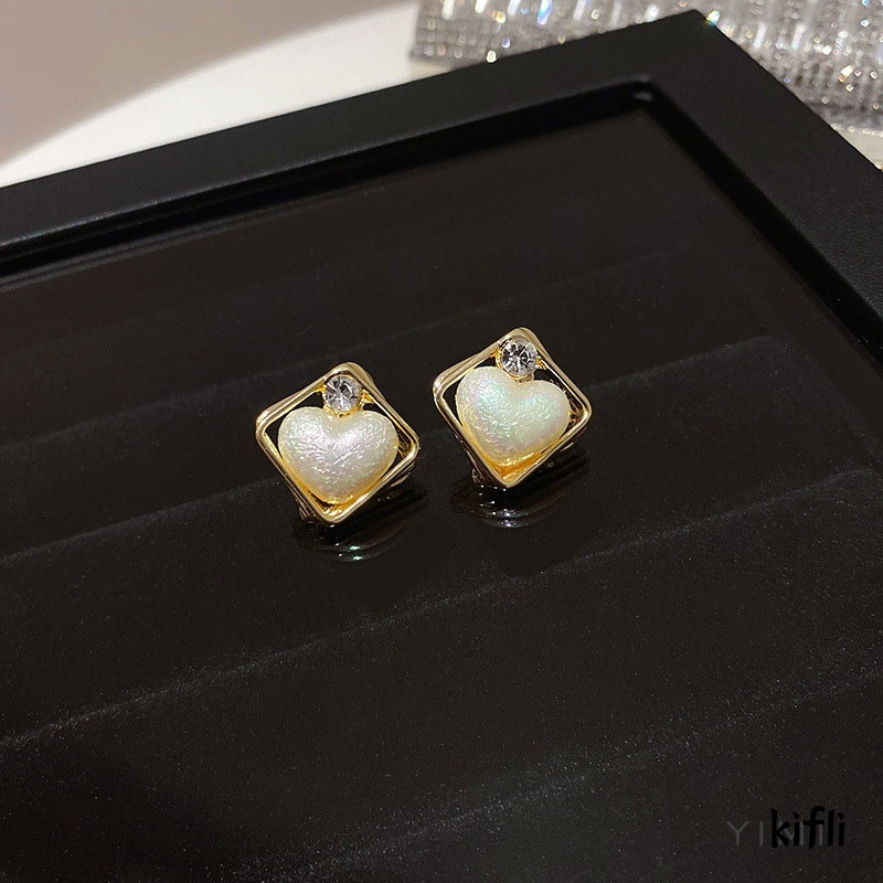 Anting Bentuk Hati,Aksen Mutiara Bahan Alloy,Gaya Korea,Untuk Wanita