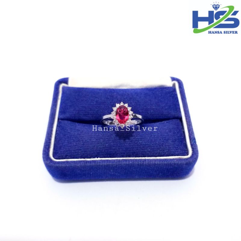 Cincin Perak Wanita Silver Asli 925 Lapis Emas Putih Batu Permata Putih Merah Dan Biru Model Lady Day - Cincin Wanita Anti Karat