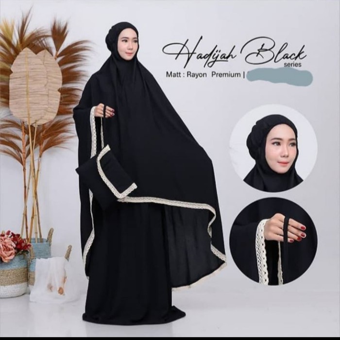 mukena rayon renda rajut - Hitam