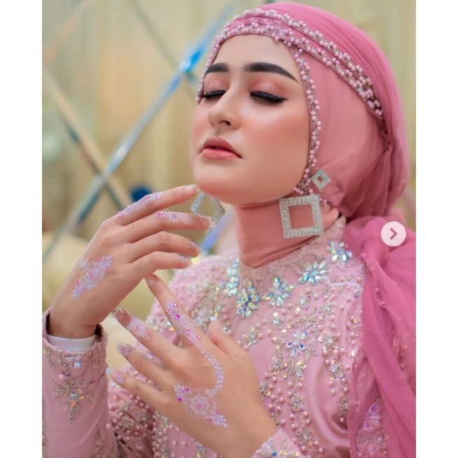 Slayer pengantin muslim veil mutira bambu