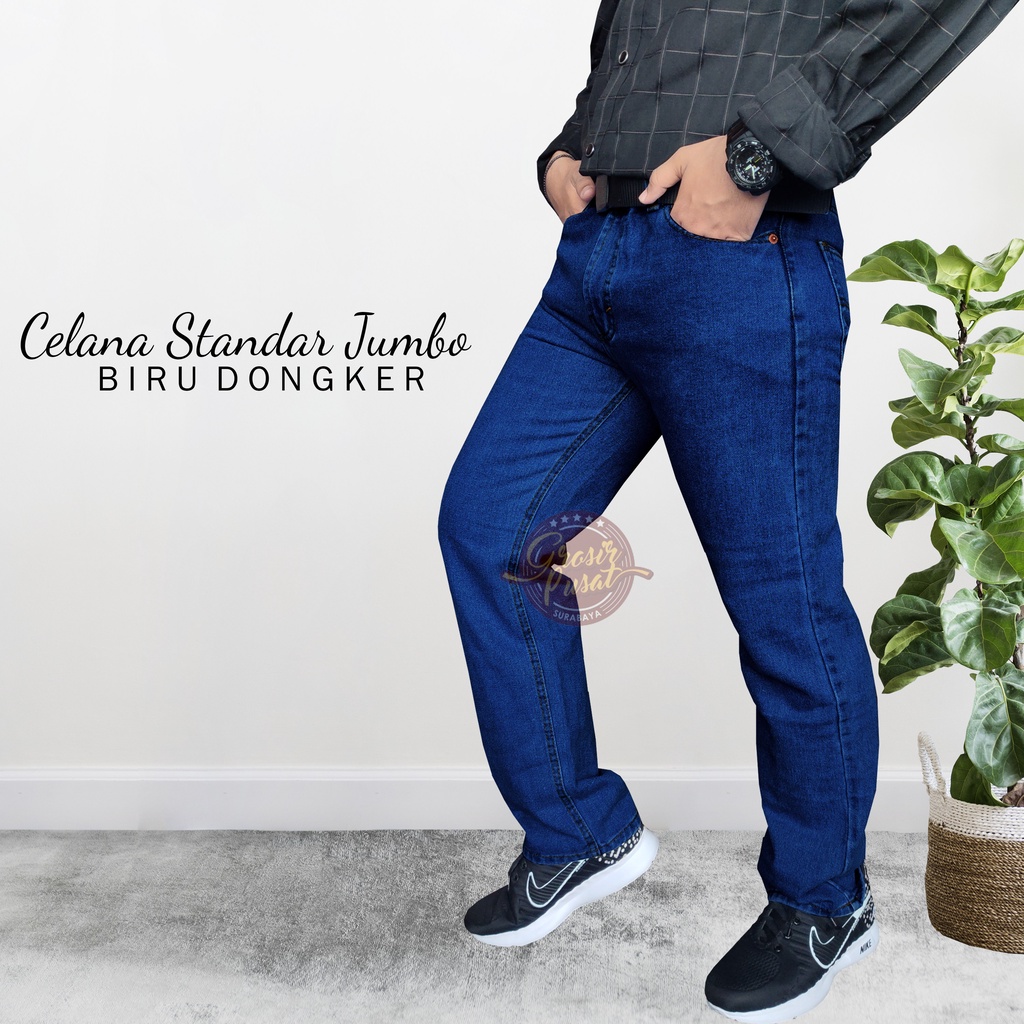 Celana Jeans Standar Biru Wash Reguler Lives Pria Size 28 - 38