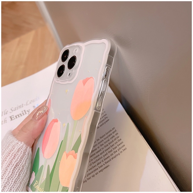 Transparan Tulip Softcase Bunga Case HP Lucu for iphone XS Max XR 11 Pro Max 12 Pro Max 13 Pro Max