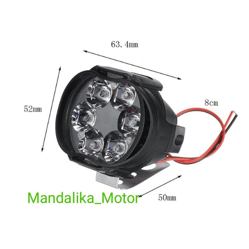 LAMPU TEMBAK SOROT LED SPION MOTOR WORK LIGHT CREE 6 MATA 6 WATT 12volt LAMPU TEMBAK KEDUDUKAN SPION LAMPU SOROT 6 LED PLUS BREKET