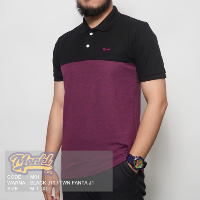 Baju Polo Pria MONKL Original M01 Polo Combi 2 Warna Bahan Premium Lacost Pique CVC Kualitas Distro