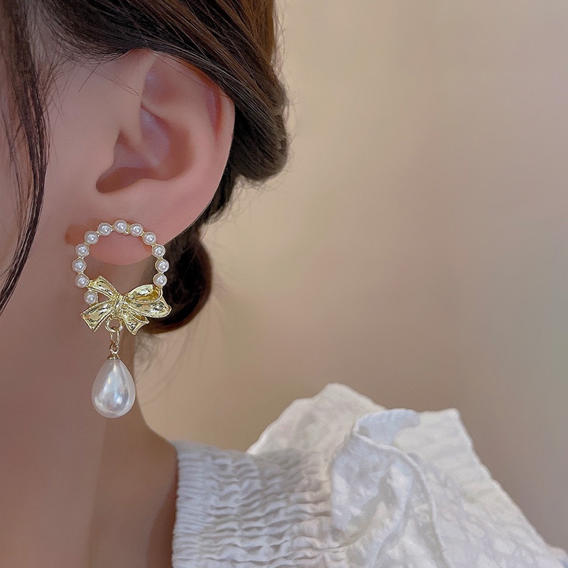 Anting Tusuk Sterling silver 925 Model Pita Dengan Mutiara Mewah Untuk Wanita