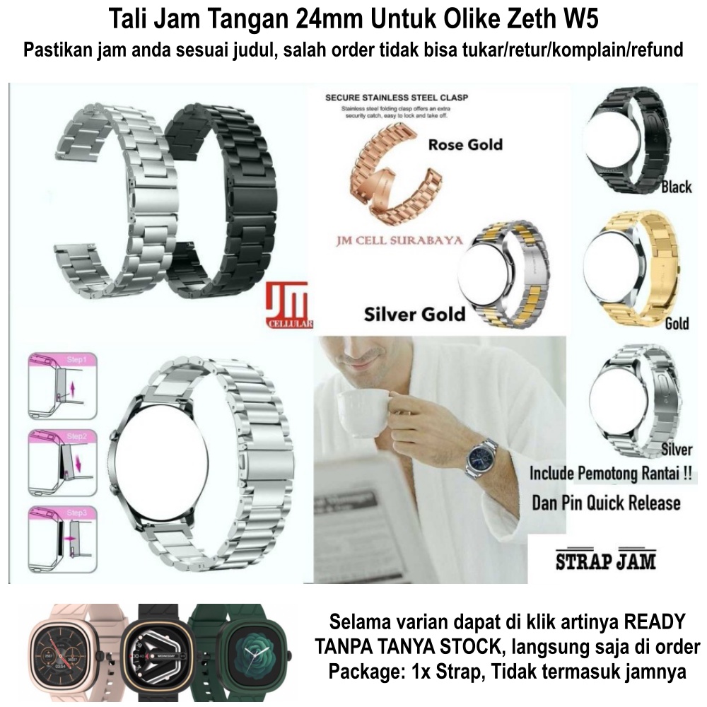 Tali Jam OLIKE ZETH W5 - Strap 24mm Real Stainless Steel Metal Bukan Hollow