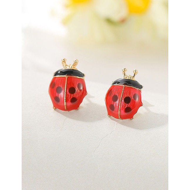 LRC Anting Tusuk Fashion Red Seven Star Ladybug Oil Stud D6773X