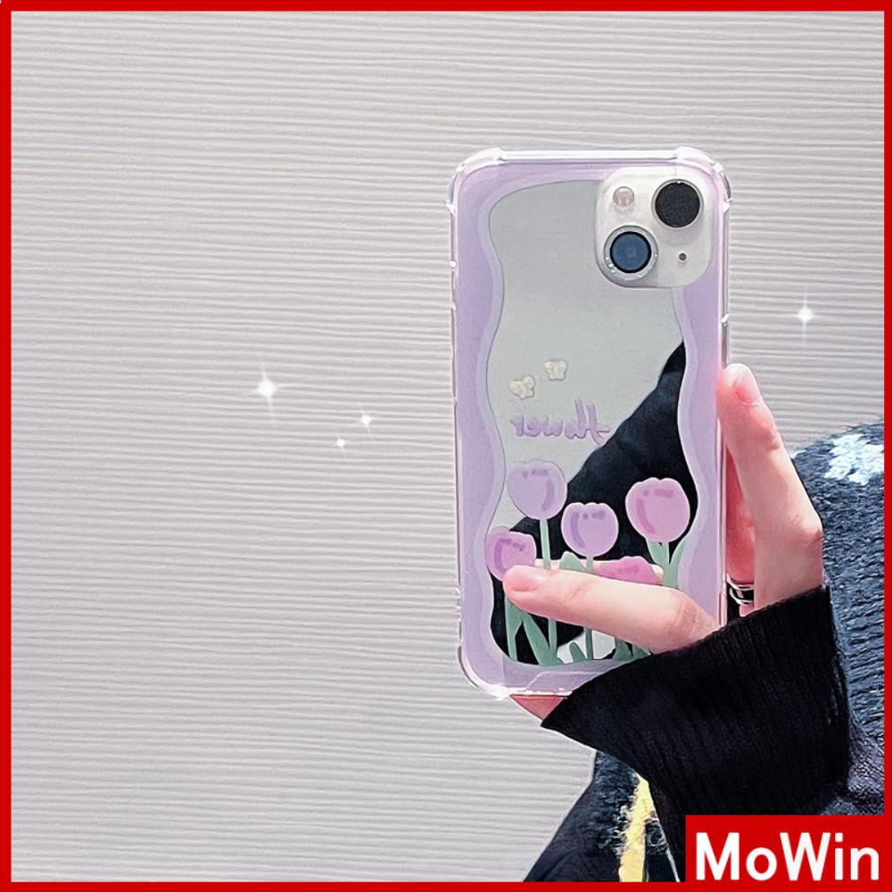 iPhone Case Acrylic Reflective Mirror Airbag Shockproof Protection Camera Purple Tulip Flower Compatible with iPhone 11 iPhone 13 Pro Max iPhone 12 Pro Max iPhone 7 Plus iPhone xr