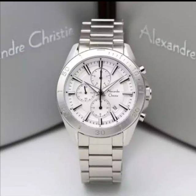 Jam Tangan Alexandre Christie 6525 Pria Silver White Original