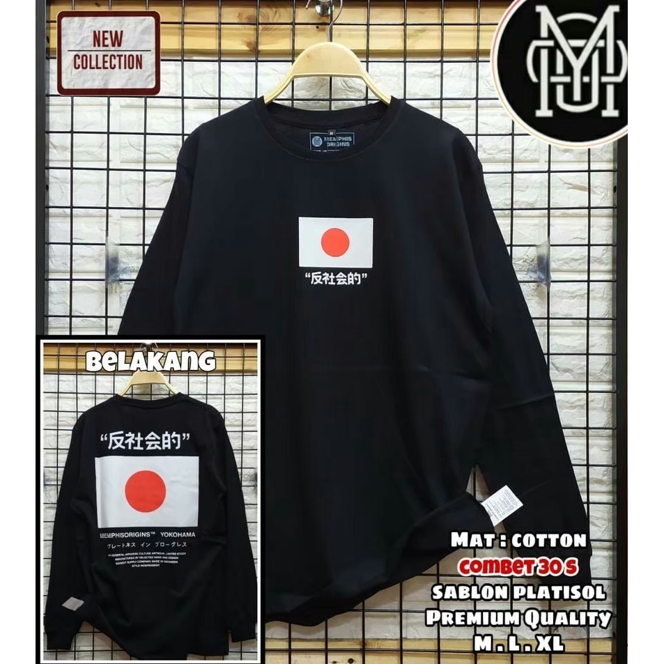 Kaos Pria Lengan Panjang Kaos Distro Memphis Japan Long Sleeve T-Shirt Pria//Kaos Lengan Panjang//Kaos Distro Pria Terbaru dan Terlaris 2022 // M L XL