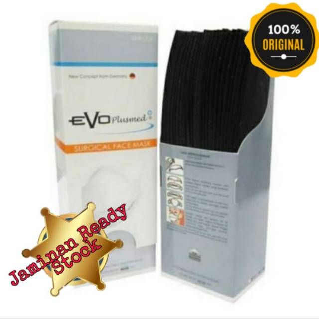 Masker Evo Plusmed Surgical Earloop 1 Karton Ready Stock - Hitam