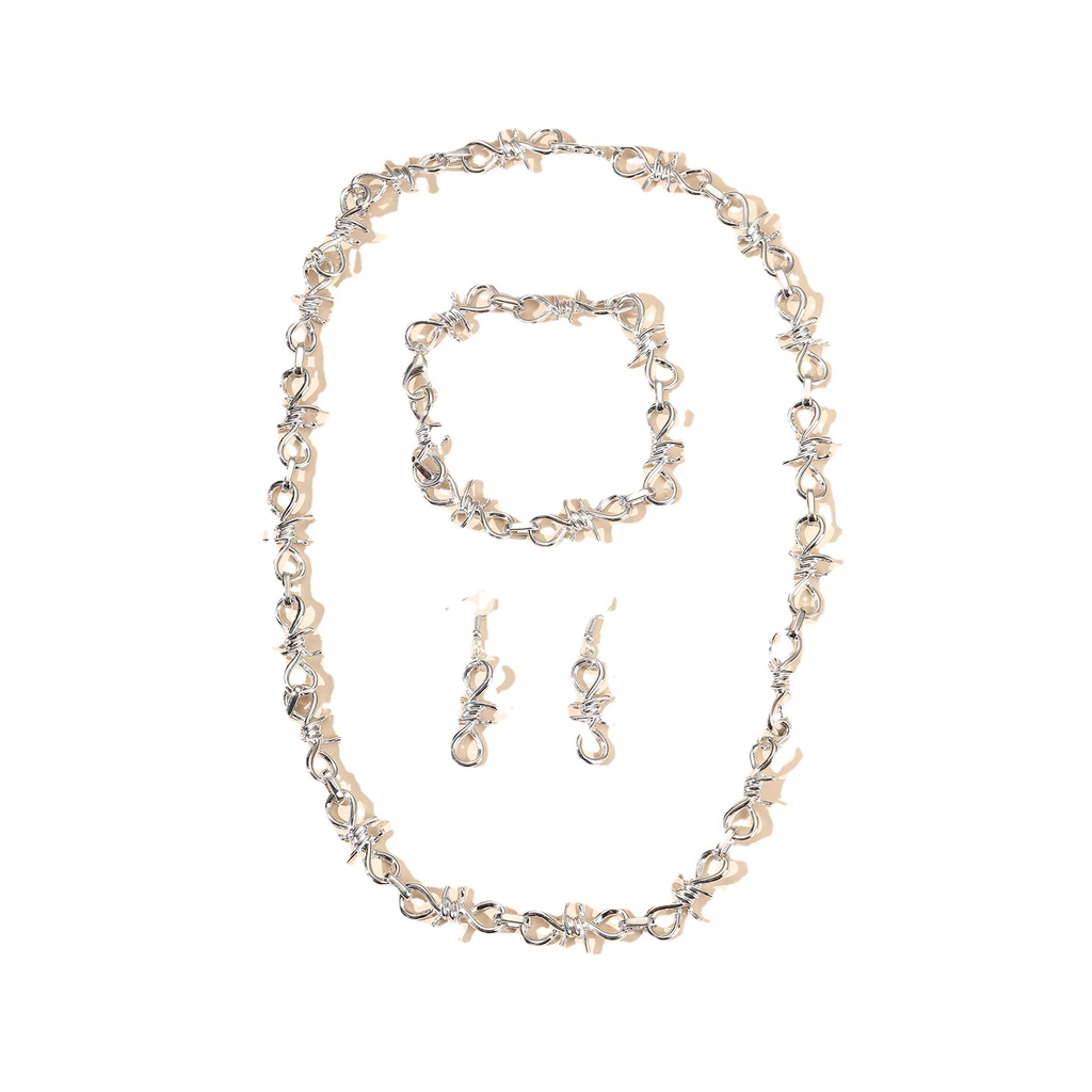 Set Kalung + Anting + Gelang Tangan Gaya hip hop Bahan Alloy Untuk Pasangan / Pria / Wanita