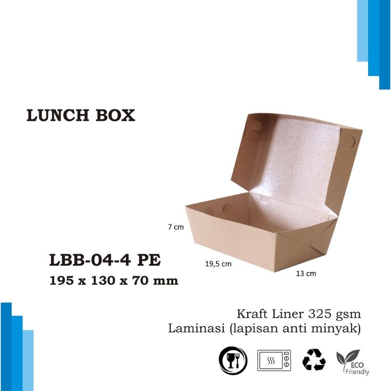 

Lunch Box Paper Kraft XL UK 19,5x13x7 cm @10pcs PE foodgrade