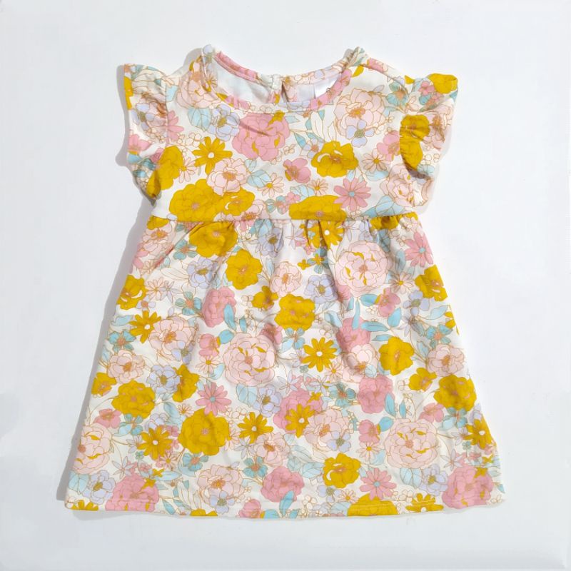 Dress Anak Bayi Perempuan Branded 1 - 24 Bulan-Crem Flrl Yelow