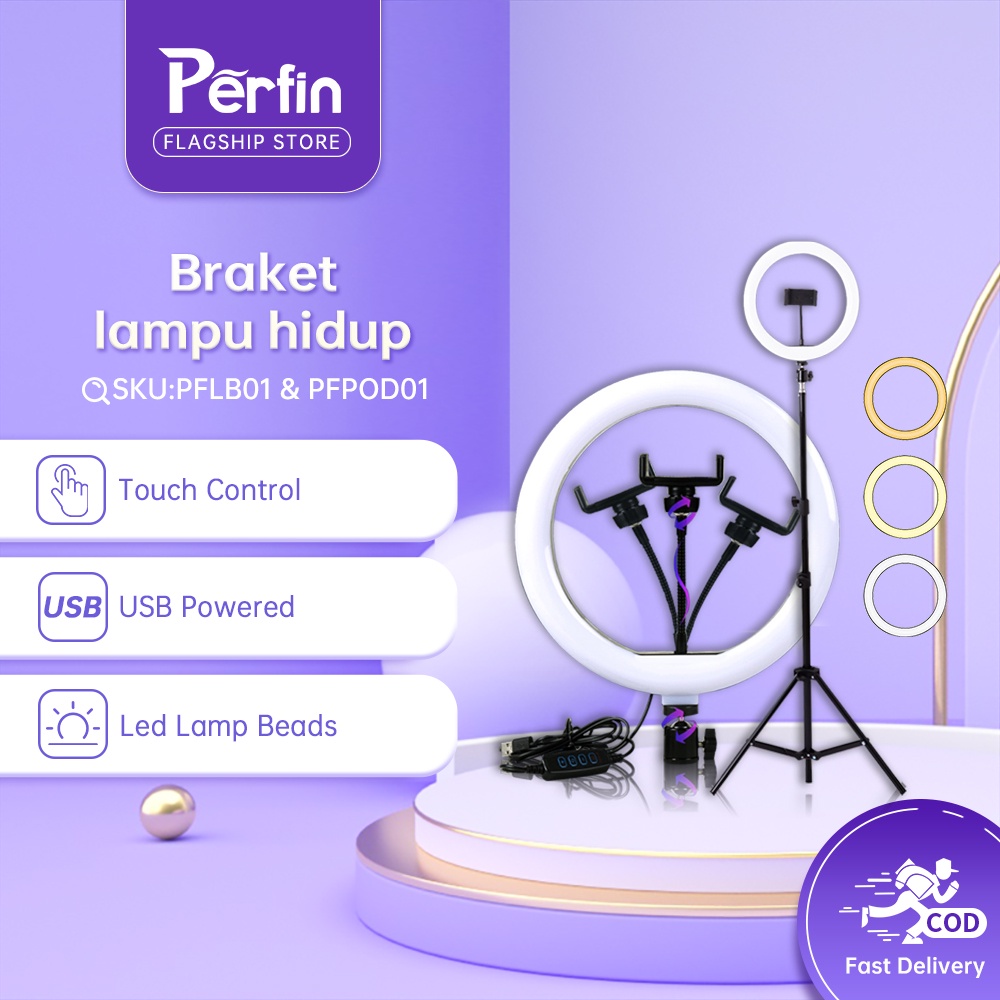 Perfin RING LIGHT LED 26CM Lampu Tiktok Live Untuk Foto Studio Lampu Ringlight Tripod 1.2m