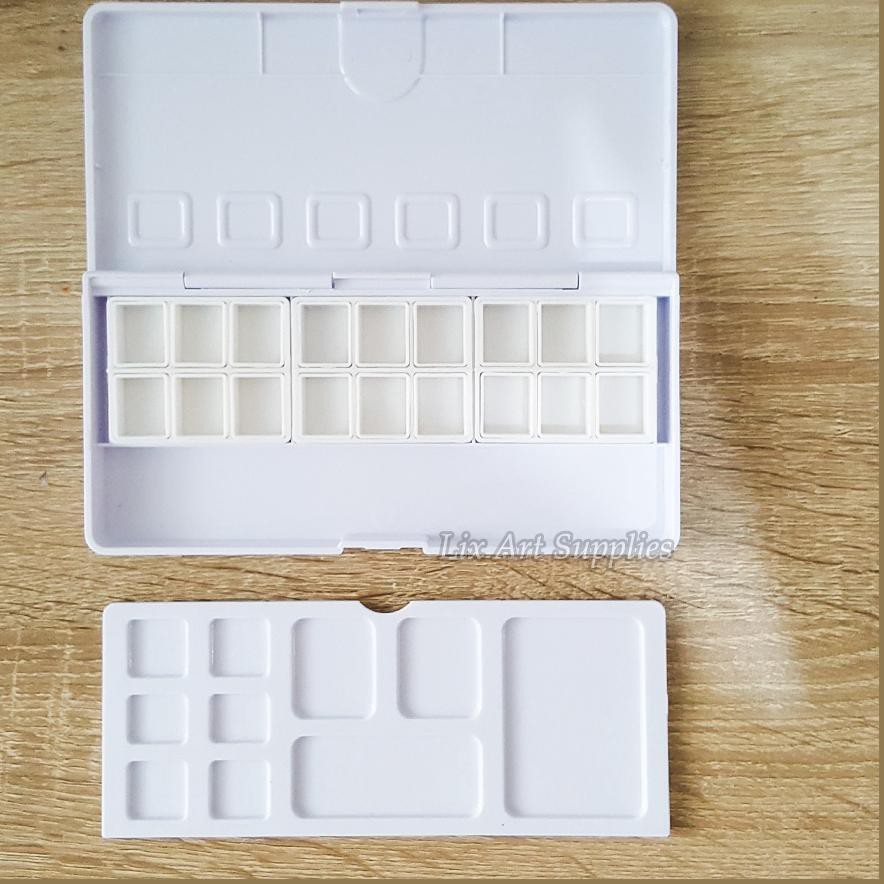 

Terbaru V-Tec BX-18 Empty Watercolor Plastic Box Set 18 Half pan Palette . . .