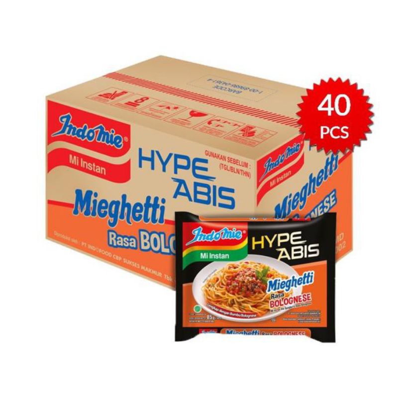 Indomie Mieghetti Rasa Bolognese Hype Abis 1 dus 40 pcs (85×40)