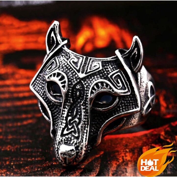 SEUSUK  Viking Nordic Wolf Animal Thor's Hammer Men's Ring Fashion Hot Jewelry