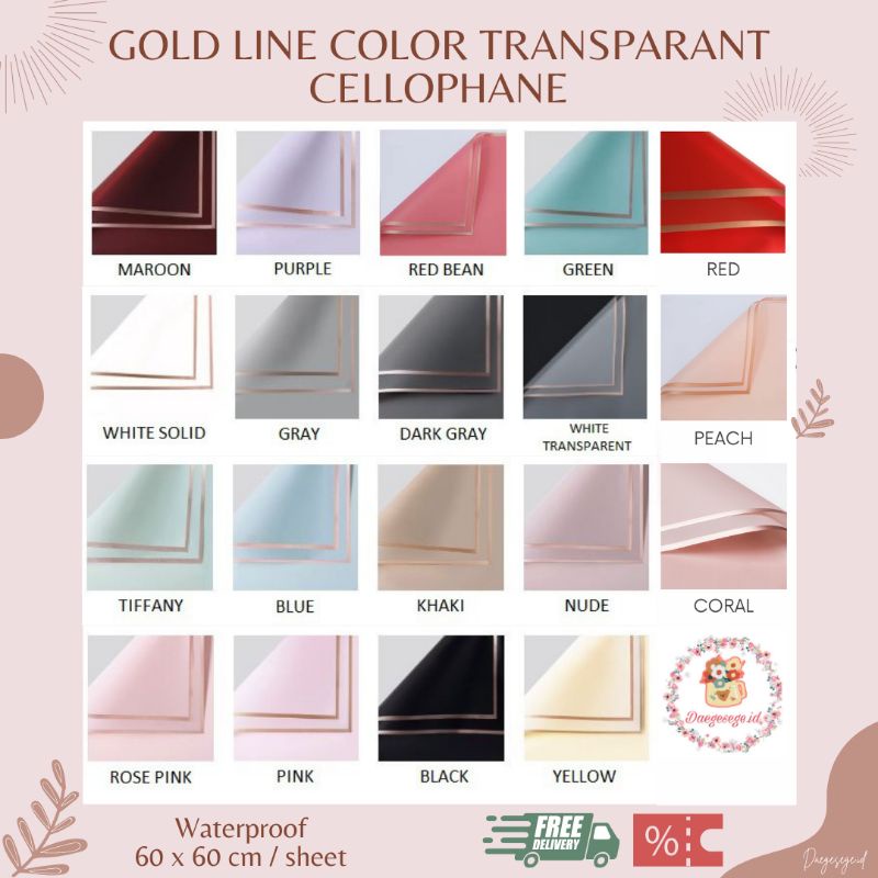 

[1 LEMBAR] FLOWER WRAPPING GOLD LINE COLOR TRANSPARENT CELLOPHANE WATERPROOF ECER | KERTAS CELLOPHANE KERTAS BUKET BUNGA WRAPPING PAPER KERTAS PEMBUNGKUS BUNGA KERTAS KADO