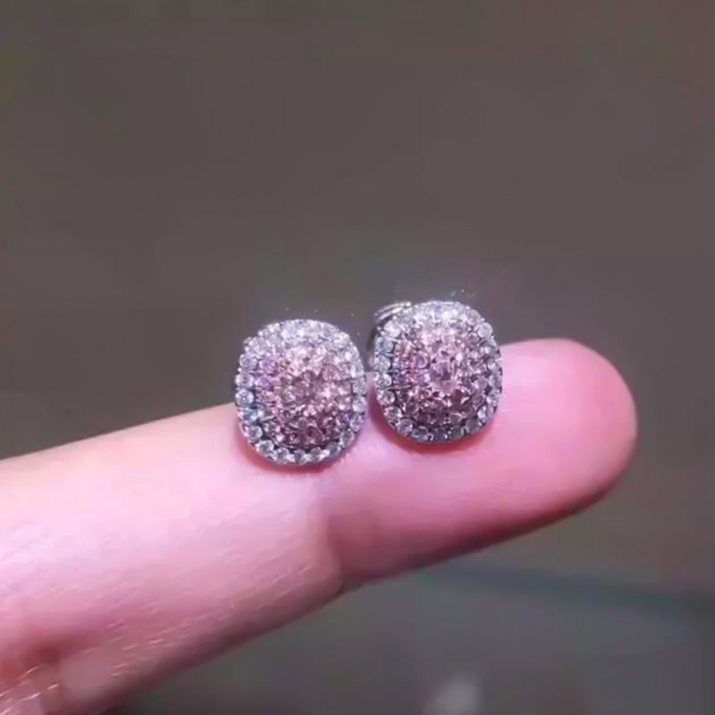 Fancyqube Anting Stud Cubic Zirconia Warna Pink Untuk Wanita