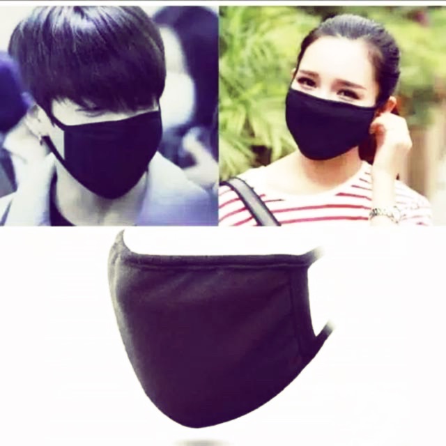 MASKER DEWASA HITAM TALI KUPING DAN KEPALA 2PLY BISA INSERT TISSUE 100%KATUN