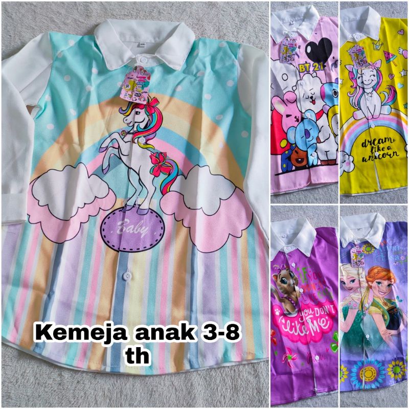 Kemeja anak 3 4 5 6 7 8 tahun hem atasan blouse anak cewek perempuan lucu pelangi karakter ( KEMEJA Naura )