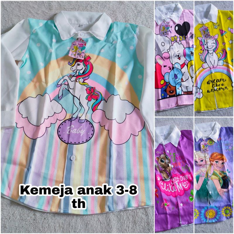 Kemeja anak 3 4 5 6 7 8 tahun hem atasan blouse anak cewek perempuan lucu pelangi karakter ( KEMEJA Naura )