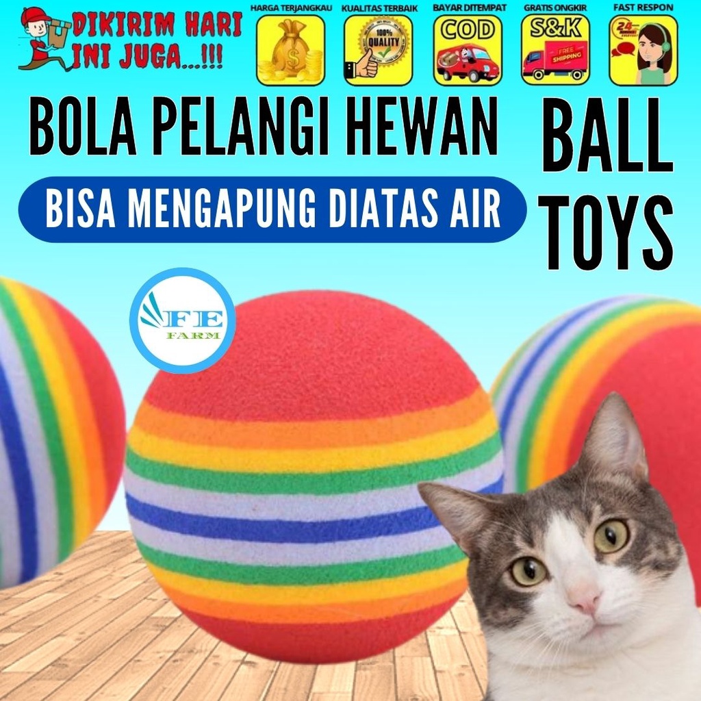 Mainan Kucing Bola Gigit Anjing Kucing Motif Garis Warna Pelangi FEFARM