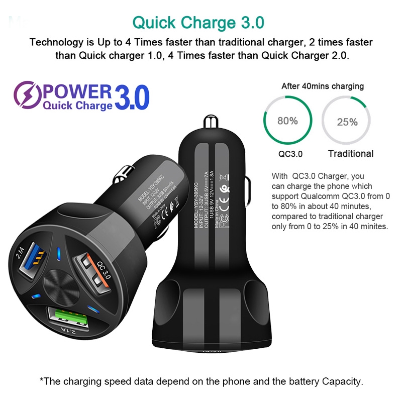 Car Charger Colokan Mobil 3 Ports QC3.0 3.1A YOOGOO Black White