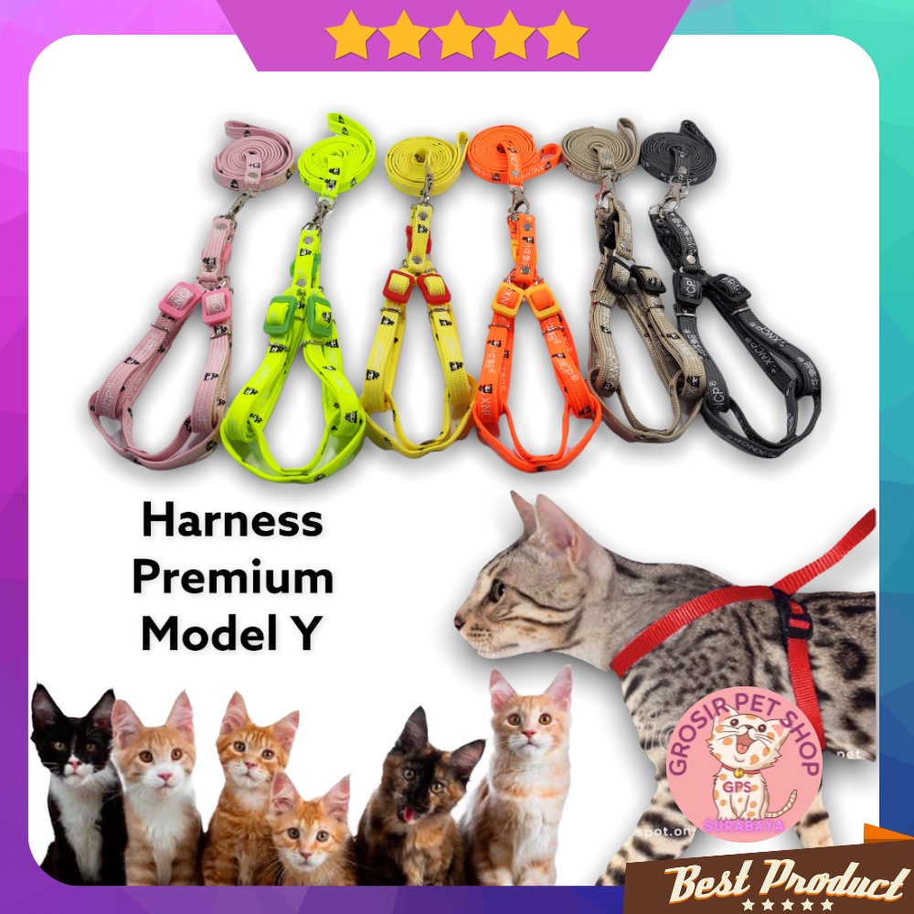 Tali harnes kucing / harness kucing model Y premium