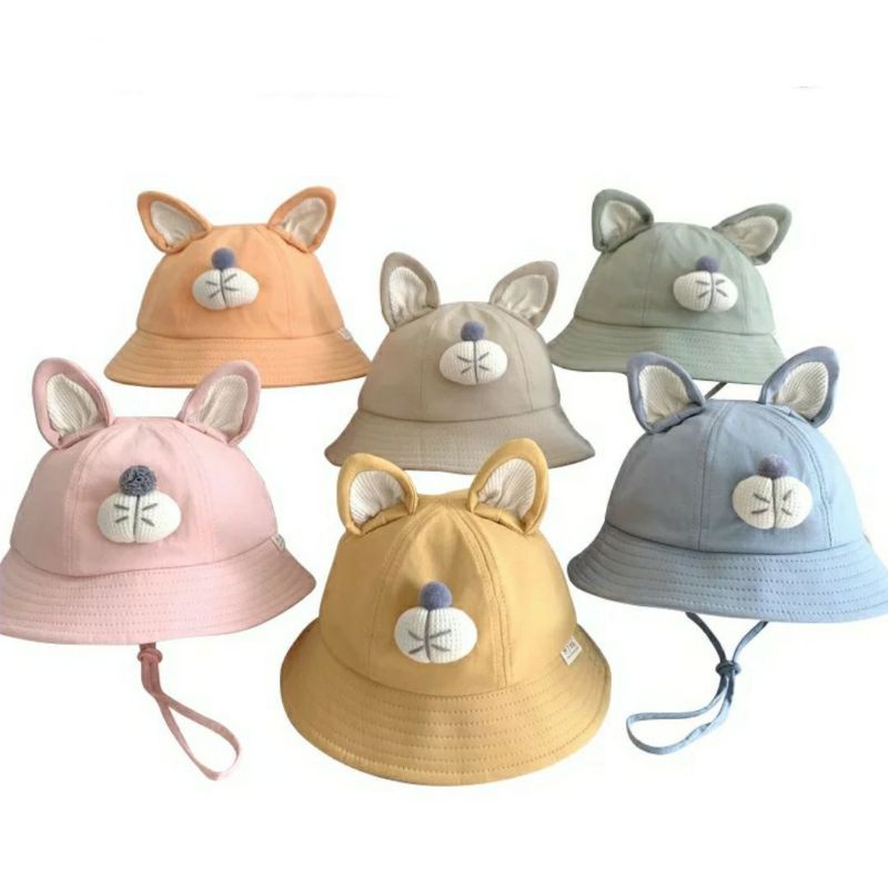 Topi Bayi Anak Baby Hat Kids Bucket Hat Wolfie Bucket With Strap 0 1 2 Tahun