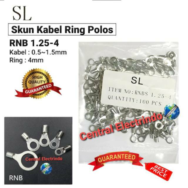 Skun Kabel Ring Polos RNB 1.25-4 Kabel 0.5~1.5mm Baut 4mm SL.